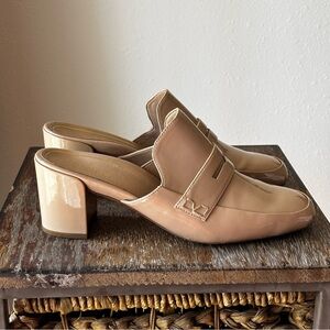 Vionic Plaza Annabel Beige Sand Patent Leather Block Heel Mules Size 11